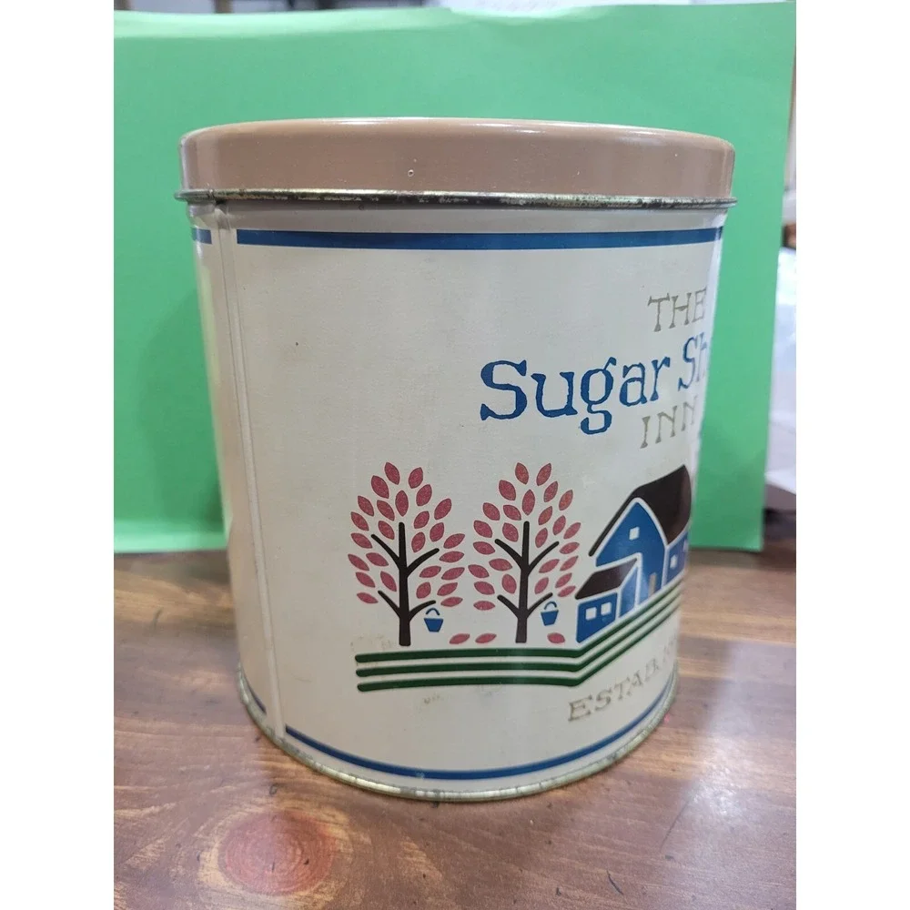 Sugar Shack  Canister Tin Round Lid Brown Cream Nesting